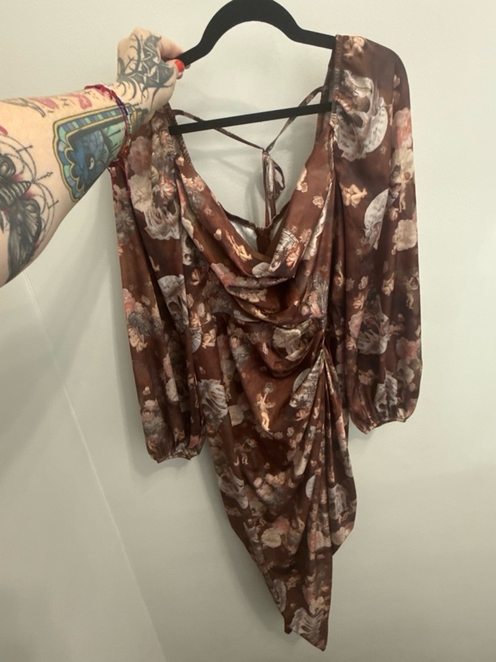 SHEIN Brown Floral Satin Midi Dress